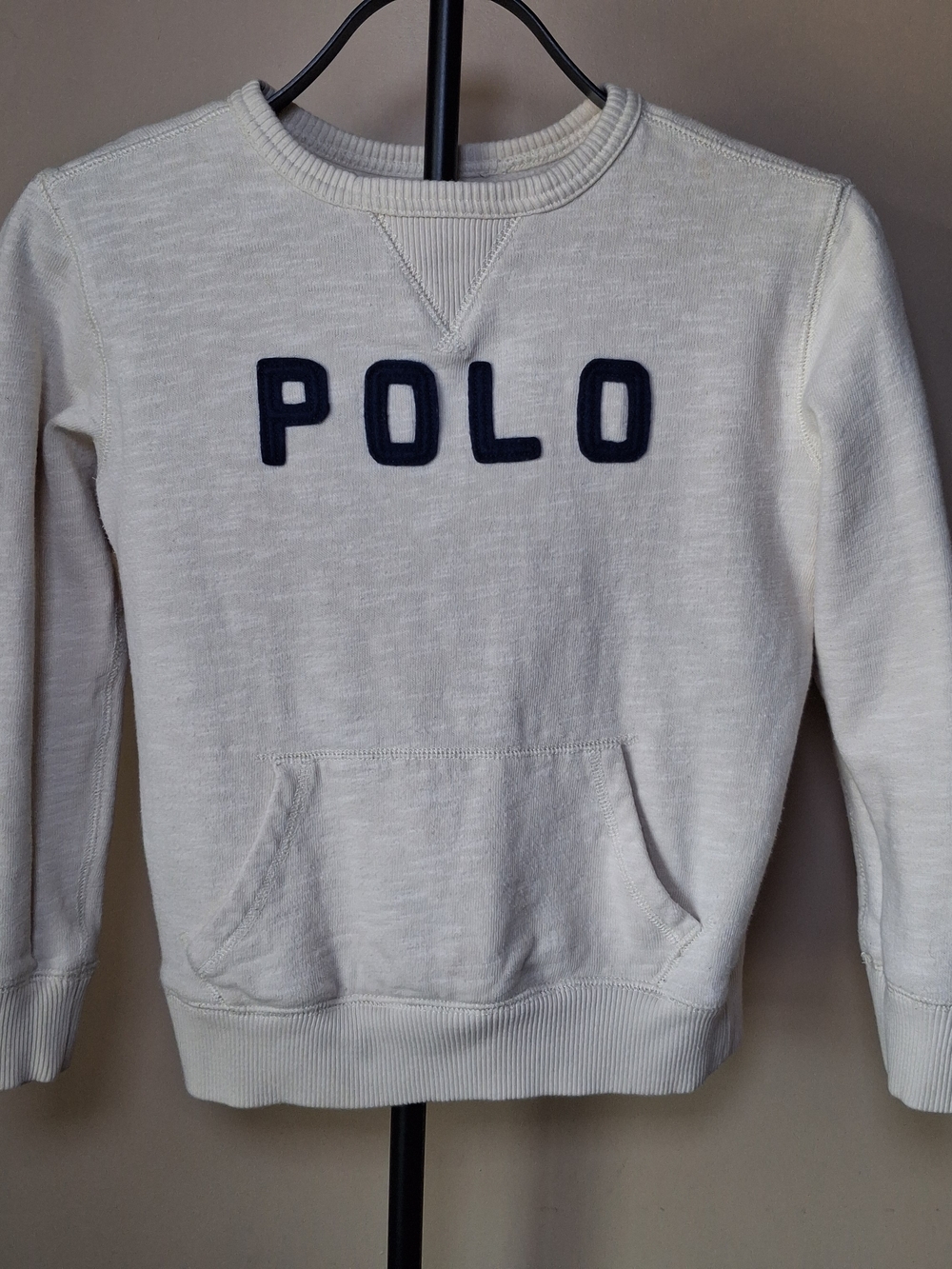 Polo Ralph Lauren Kid's Oatmeal & Navy Blue POLO Logo Sweatshirt; Size S (8)